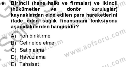 Sağlık Sigortacılığı Dersi 2014 - 2015 Yılı (Final) Dönem Sonu Sınav Soruları 6. Soru