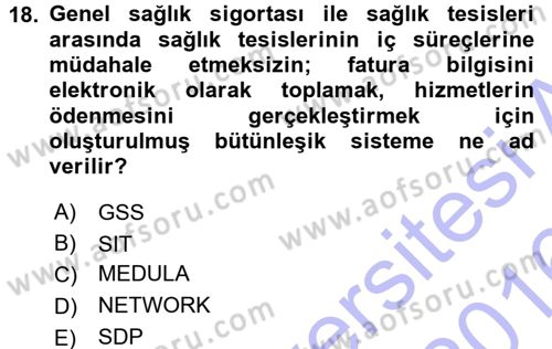 Sağlık Sigortacılığı Dersi 2015 - 2016 Yılı (Final) Dönem Sonu Sınav Soruları 18. Soru