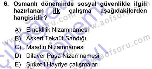 Sağlık Sigortacılığı Dersi 2015 - 2016 Yılı (Final) Dönem Sonu Sınav Soruları 6. Soru