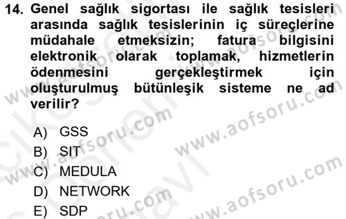 Sağlık Sigortacılığı Dersi 2015 - 2016 Yılı Tek Ders Sınav Soruları 14. Soru