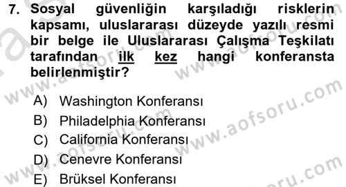 Sağlık Sigortacılığı Dersi 2017 - 2018 Yılı (Vize) Ara Sınav Soruları 7. Soru