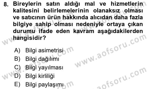 Sağlık Sigortacılığı Dersi 2017 - 2018 Yılı (Vize) Ara Sınav Soruları 8. Soru