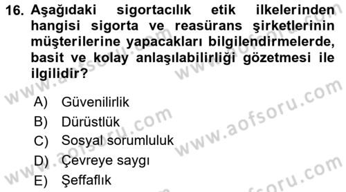 Sağlık Sigortacılığı Dersi 2018 - 2019 Yılı 3 Ders Sınav Soruları 16. Soru