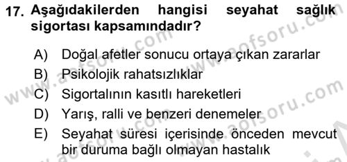 Sağlık Sigortacılığı Dersi 2018 - 2019 Yılı 3 Ders Sınav Soruları 17. Soru