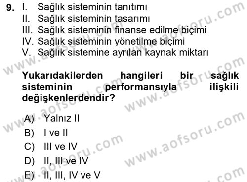 Sağlık Sigortacılığı Dersi 2018 - 2019 Yılı (Vize) Ara Sınav Soruları 9. Soru