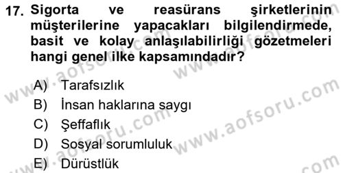 Sağlık Sigortacılığı Dersi 2018 - 2019 Yılı (Final) Dönem Sonu Sınav Soruları 17. Soru