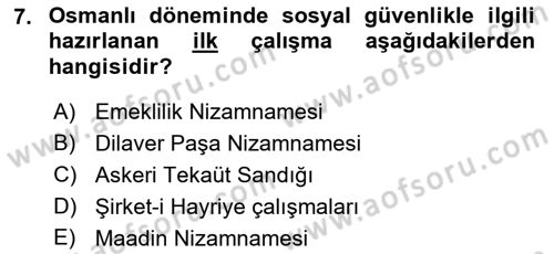 Sağlık Sigortacılığı Dersi 2018 - 2019 Yılı (Final) Dönem Sonu Sınav Soruları 7. Soru