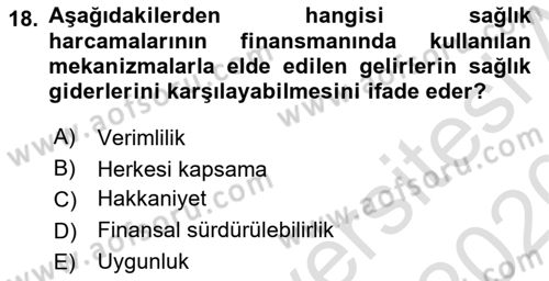 Sağlık Sigortacılığı Dersi 2019 - 2020 Yılı (Final) Dönem Sonu Sınav Soruları 18. Soru