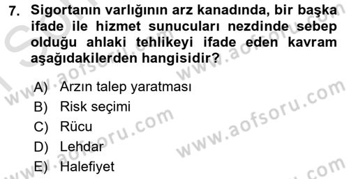 Sağlık Sigortacılığı Dersi 2019 - 2020 Yılı (Final) Dönem Sonu Sınav Soruları 7. Soru