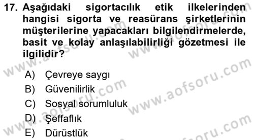 Sağlık Sigortacılığı Dersi 2020 - 2021 Yılı Yaz Okulu Sınav Soruları 17. Soru