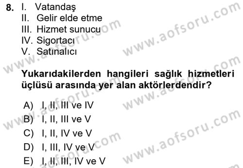 Sağlık Sigortacılığı Dersi 2020 - 2021 Yılı Yaz Okulu Sınav Soruları 8. Soru