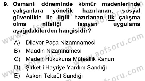 Sağlık Sigortacılığı Dersi 2020 - 2021 Yılı Yaz Okulu Sınav Soruları 9. Soru