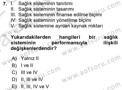Sağlık Sigortacılığı Dersi 2021 - 2022 Yılı (Vize) Ara Sınav Soruları 7. Soru