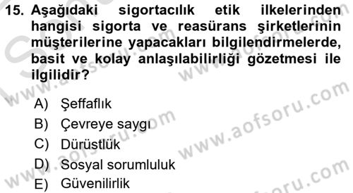Sağlık Sigortacılığı Dersi 2021 - 2022 Yılı (Final) Dönem Sonu Sınav Soruları 15. Soru
