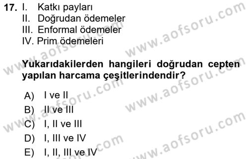 Sağlık Sigortacılığı Dersi 2021 - 2022 Yılı (Final) Dönem Sonu Sınav Soruları 17. Soru