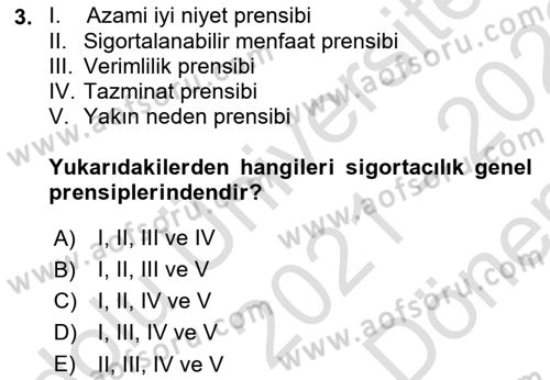 Sağlık Sigortacılığı Dersi 2021 - 2022 Yılı (Final) Dönem Sonu Sınav Soruları 3. Soru
