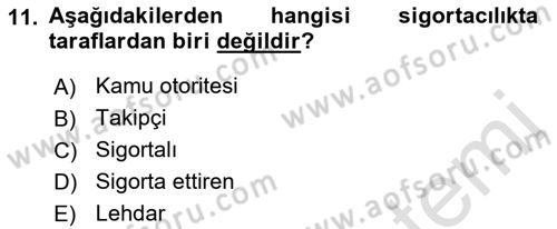 Sağlık Sigortacılığı Dersi 2022 - 2023 Yılı (Vize) Ara Sınav Soruları 11. Soru