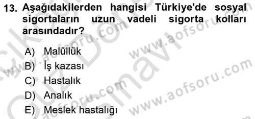Sağlık Sigortacılığı Dersi 2022 - 2023 Yılı (Final) Dönem Sonu Sınav Soruları 13. Soru