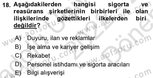 Sağlık Sigortacılığı Dersi 2022 - 2023 Yılı (Final) Dönem Sonu Sınav Soruları 18. Soru
