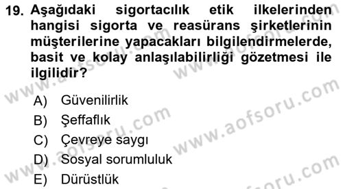 Sağlık Sigortacılığı Dersi 2022 - 2023 Yılı Yaz Okulu Sınav Soruları 19. Soru