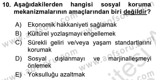 Sağlık Sigortacılığı Dersi 2023 - 2024 Yılı (Vize) Ara Sınav Soruları 10. Soru