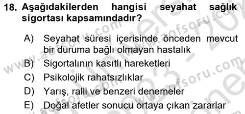 Sağlık Sigortacılığı Dersi 2023 - 2024 Yılı (Final) Dönem Sonu Sınav Soruları 18. Soru