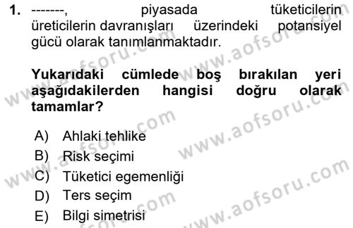 Sağlık Sigortacılığı Dersi Ara Sınavı Deneme Sınav Soruları 1. Soru
