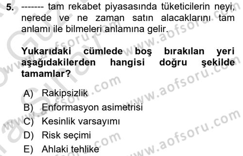 Sağlık Sigortacılığı Dersi 2024 - 2025 Yılı (Vize) Ara Sınav Soruları 5. Soru