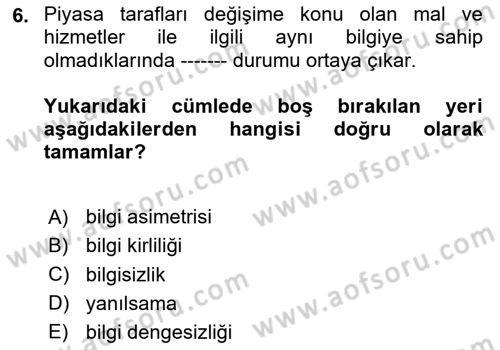 Sağlık Sigortacılığı Dersi Ara Sınavı Deneme Sınav Soruları 6. Soru