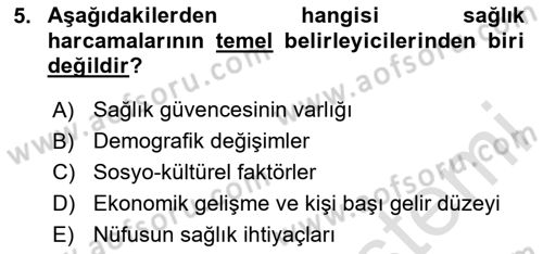 Sağlık Sigortacılığı Dersi 2024 - 2025 Yılı Yaz Okulu Sınav Soruları 5. Soru