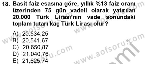 Sağlık Kurumlarında Finansal Yönetim Dersi 2012 - 2013 Yılı (Vize) Ara Sınav Soruları 18. Soru