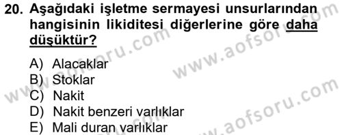 Sağlık Kurumlarında Finansal Yönetim Dersi 2012 - 2013 Yılı (Vize) Ara Sınav Soruları 20. Soru