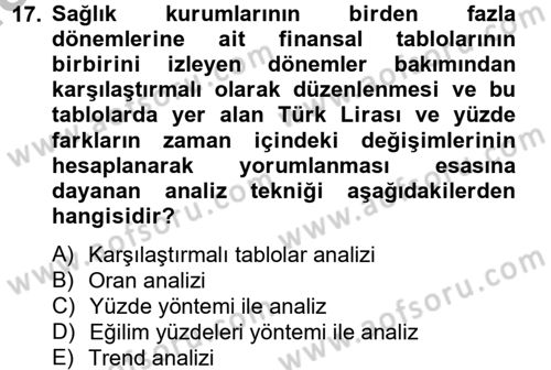 Sağlık Kurumlarında Finansal Yönetim Dersi 2012 - 2013 Yılı (Final) Dönem Sonu Sınav Soruları 17. Soru