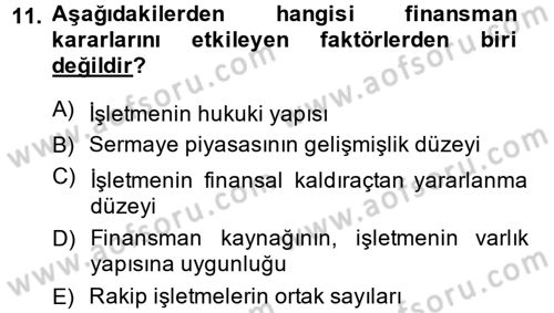 Sağlık Kurumlarında Finansal Yönetim Dersi 2013 - 2014 Yılı (Final) Dönem Sonu Sınav Soruları 11. Soru