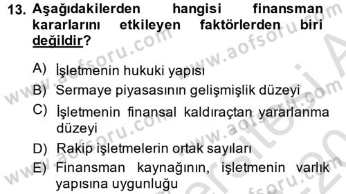 Sağlık Kurumlarında Finansal Yönetim Dersi 2013 - 2014 Yılı Tek Ders Sınav Soruları 13. Soru