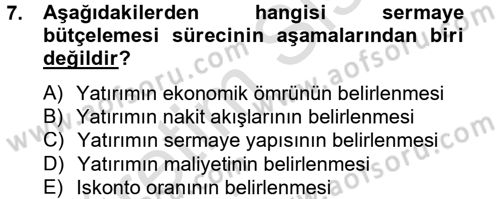 Sağlık Kurumlarında Finansal Yönetim Dersi 2013 - 2014 Yılı Tek Ders Sınav Soruları 7. Soru
