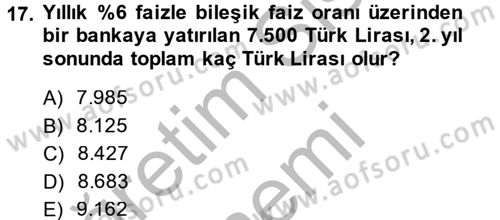 Sağlık Kurumlarında Finansal Yönetim Dersi 2014 - 2015 Yılı (Vize) Ara Sınav Soruları 17. Soru