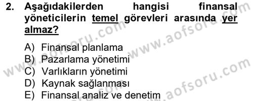 Sağlık Kurumlarında Finansal Yönetim Dersi 2014 - 2015 Yılı (Vize) Ara Sınav Soruları 2. Soru