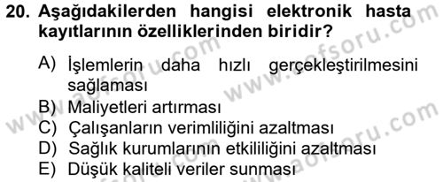 Sağlık Kurumlarında Finansal Yönetim Dersi 2014 - 2015 Yılı (Final) Dönem Sonu Sınav Soruları 20. Soru
