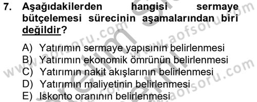 Sağlık Kurumlarında Finansal Yönetim Dersi 2014 - 2015 Yılı (Final) Dönem Sonu Sınav Soruları 7. Soru