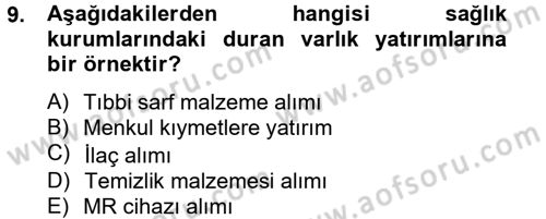 Sağlık Kurumlarında Finansal Yönetim Dersi 2014 - 2015 Yılı Tek Ders Sınav Soruları 9. Soru