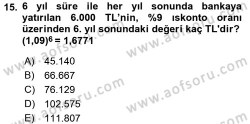 Sağlık Kurumlarında Finansal Yönetim Dersi 2015 - 2016 Yılı (Vize) Ara Sınav Soruları 15. Soru