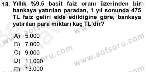 Sağlık Kurumlarında Finansal Yönetim Dersi 2015 - 2016 Yılı (Vize) Ara Sınav Soruları 18. Soru