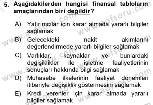 Sağlık Kurumlarında Finansal Yönetim Dersi 2015 - 2016 Yılı (Vize) Ara Sınav Soruları 5. Soru