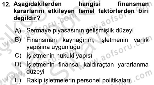 Sağlık Kurumlarında Finansal Yönetim Dersi 2015 - 2016 Yılı (Final) Dönem Sonu Sınav Soruları 12. Soru