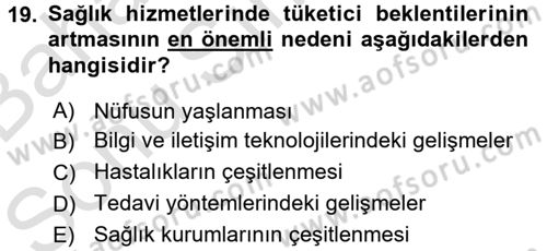 Sağlık Kurumlarında Finansal Yönetim Dersi 2015 - 2016 Yılı (Final) Dönem Sonu Sınav Soruları 19. Soru