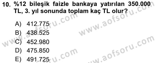 Sağlık Kurumlarında Finansal Yönetim Dersi 2015 - 2016 Yılı Tek Ders Sınav Soruları 10. Soru