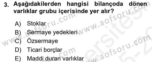 Sağlık Kurumlarında Finansal Yönetim Dersi 2015 - 2016 Yılı Tek Ders Sınav Soruları 3. Soru