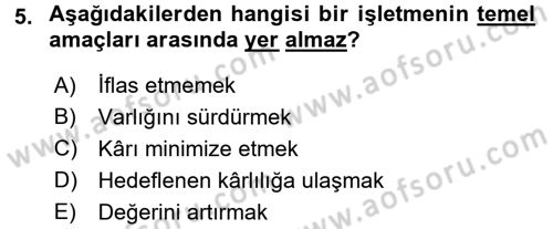 Sağlık Kurumlarında Finansal Yönetim Dersi 2015 - 2016 Yılı Tek Ders Sınav Soruları 5. Soru