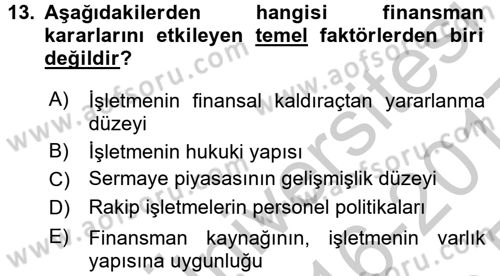 Sağlık Kurumlarında Finansal Yönetim Dersi 2016 - 2017 Yılı 3 Ders Sınav Soruları 13. Soru